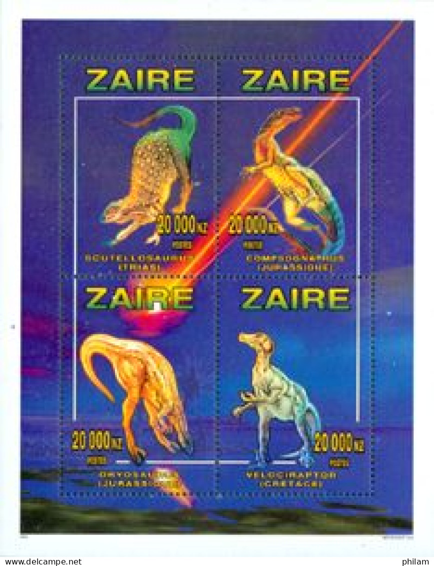 ZAIRE 1996 - Animaux Préhistoriques - 4 Timbres émis En Bloc - Dentelé - Ungebraucht