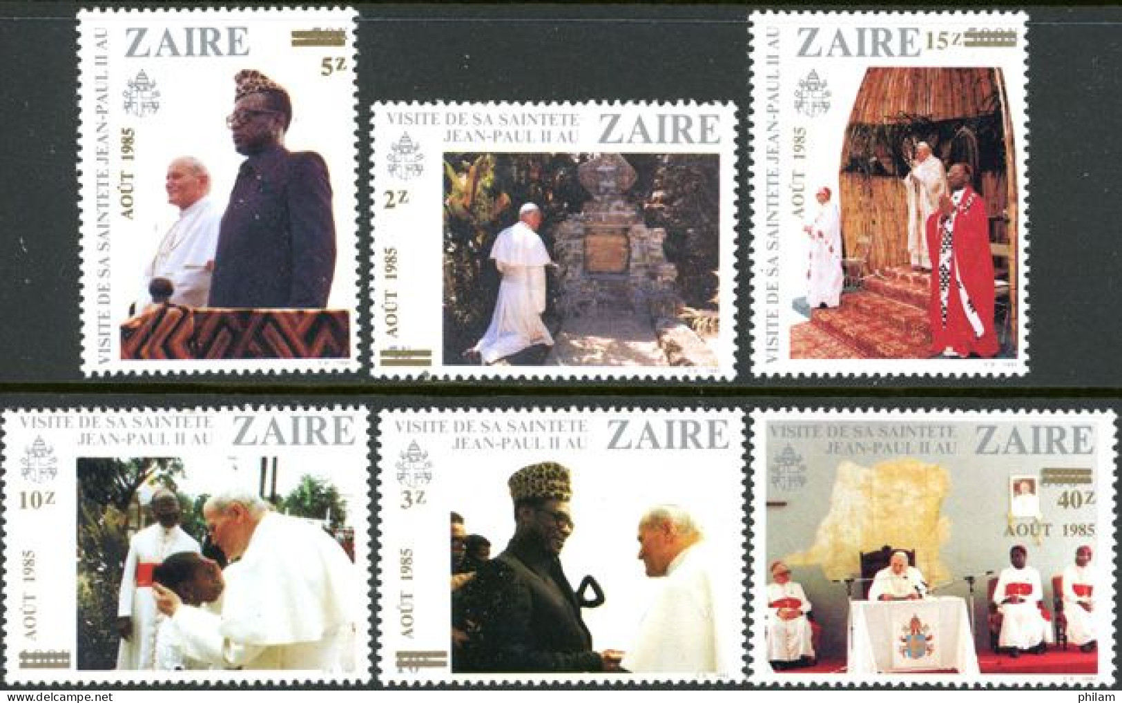 ZAIRE 1985 - 2ème Visite Du Pape Jean-Paul II  - 6 V. - Päpste