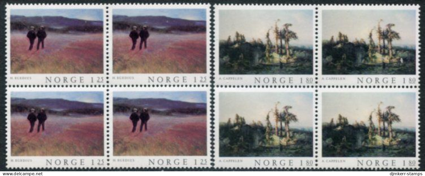 NORWAY 1977 Paintings Blocks Of 4 MNH / **.  Michel 753-54 - Neufs