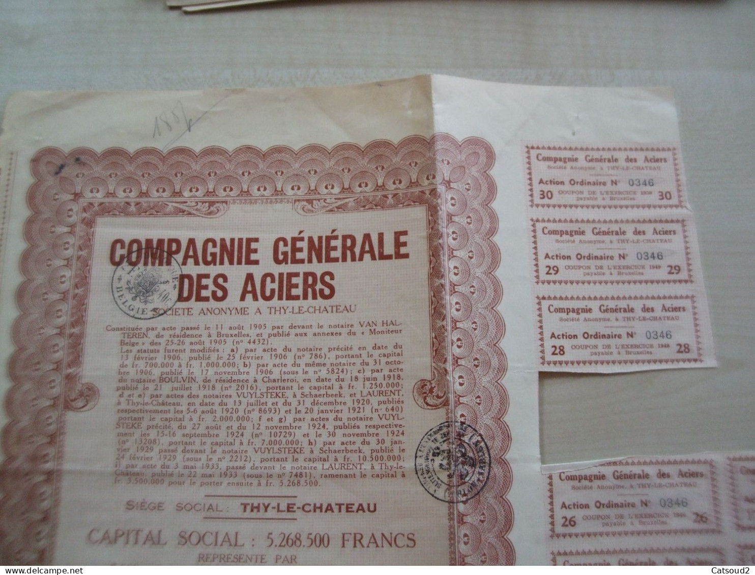 Ancienne Action COMPAGNIE GENERALE DES ACIERS - Other & Unclassified