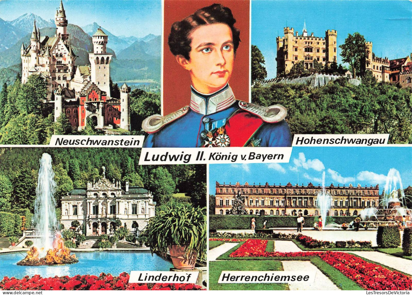 ALLEMAGNE - Konig Ludwig II - Bayerische Konigsschlosser - Neuschwanstein -Linderhof - Multi-vus- Carte Postale Ancienne - Other & Unclassified