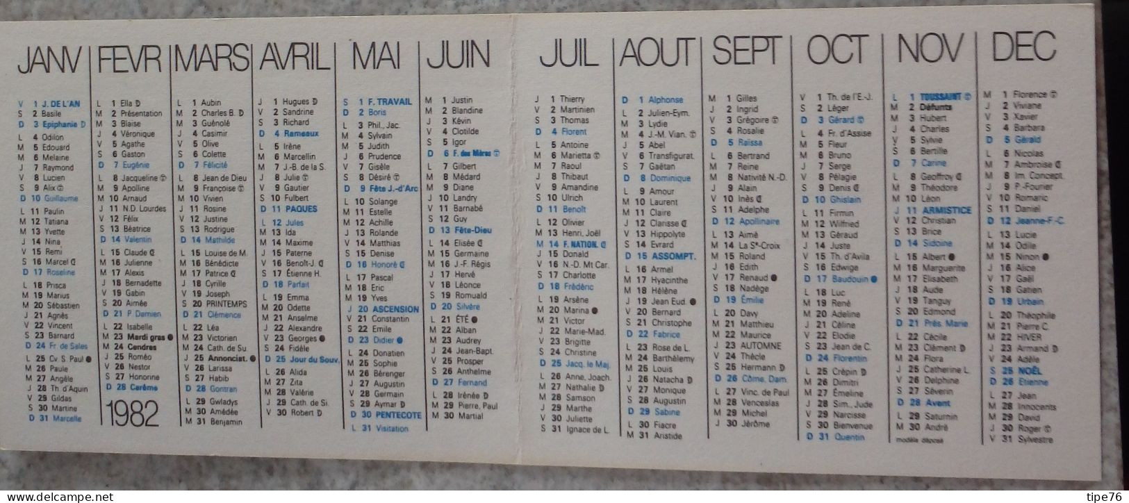 Petit Calendrier De Poche 1982 Belle Ile Morbihan - Place Saint Vincent Le Mans Sarthe - Small : 1981-90