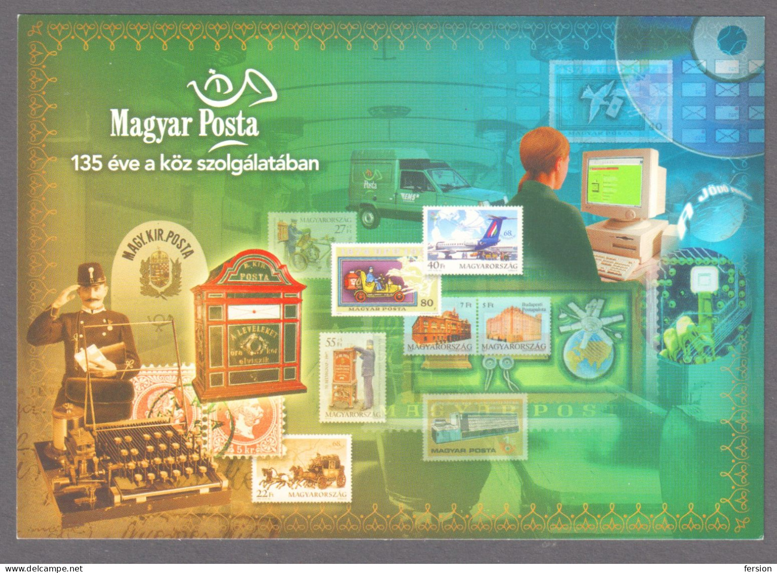 COMPUTER Telegraph MAILBOX Stamp On Stamp POSTCARD 1997 UPU Gervay Mihály POST Director STATIONERY 2002 HUNGARY FDC - Post