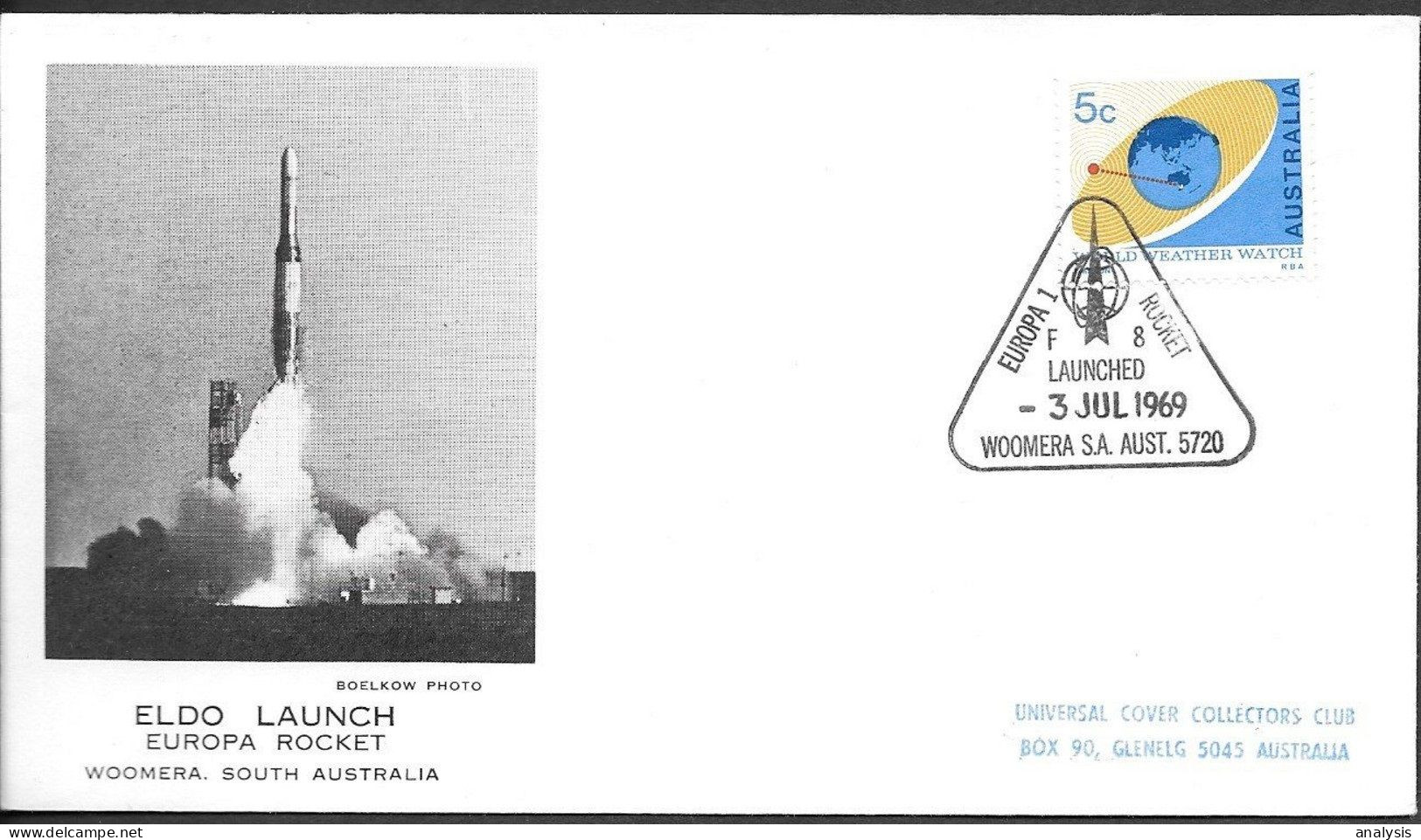 Australia Space Cover 1969. ELDO Rocket "Europa 1 F8" Launch. Blue Streak. Woomera - Oceania