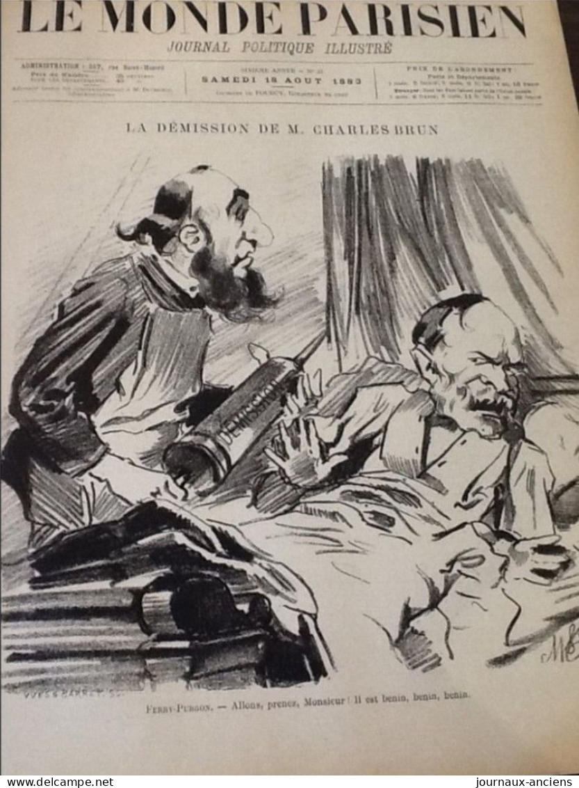 1883 LE MONDE PARISIEN - Charles BRUN Et Jules FERRY - ÉMEUTES EN ESPAGNE - FOIRE LITTÉRAIRE  MARSEILLE = SARDOU - Revistas - Antes 1900