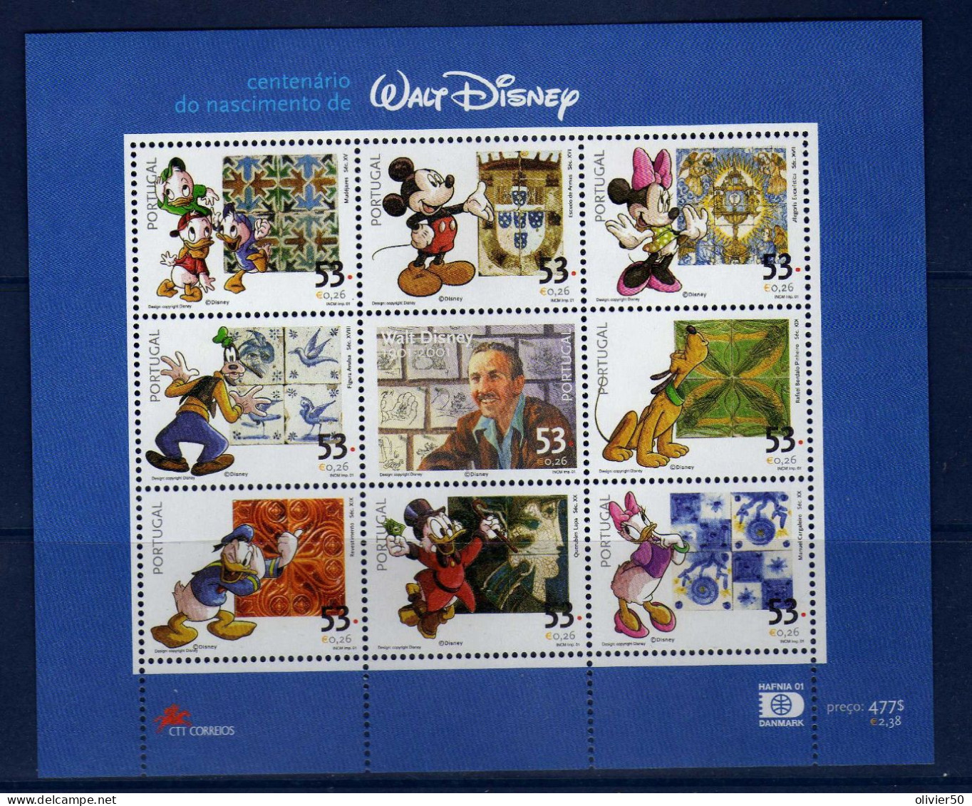 Portugal - 2001 BF - Walt Disney -  Dessins Animes - Exposition Hafnia - - Neuf** - MNH - Unused Stamps