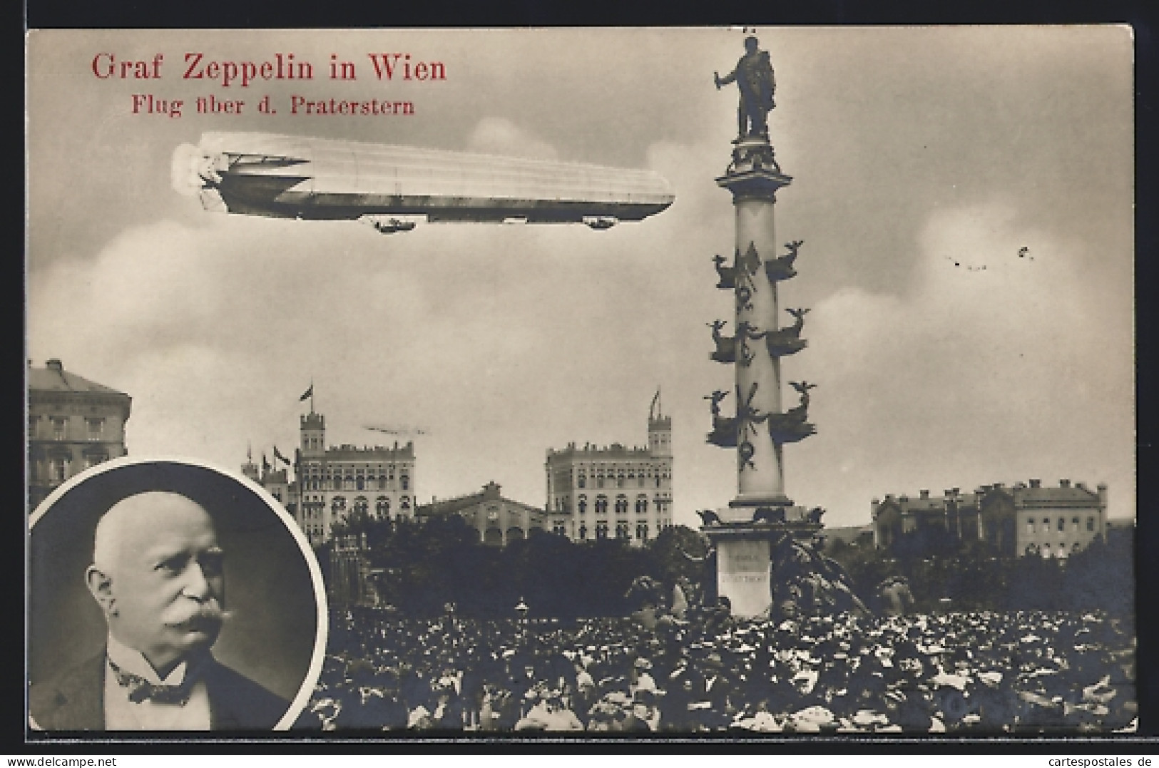 AK Wien, Graf Zeppelin Fliegt über D. Praterstern  - Airships