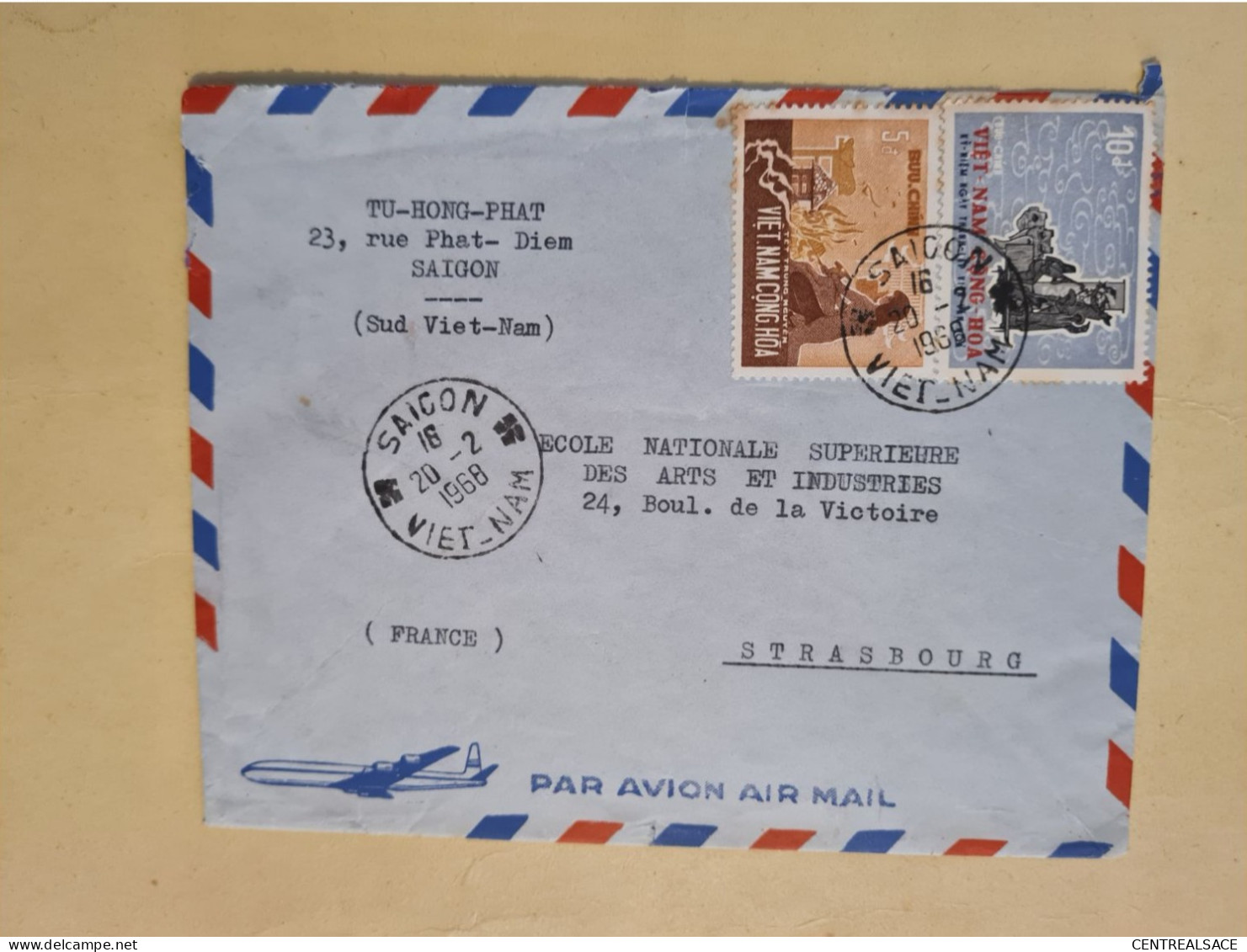 Lettre SAIGON SUD VIET NAM 1968 BEAUX CACHETS - Viêt-Nam