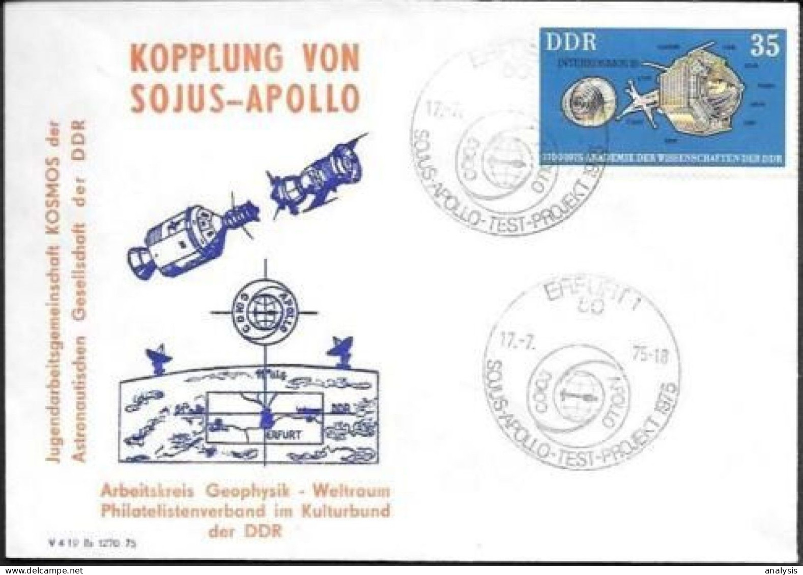 Germany DDR Space Cover 1975. ASTP Apollo - Soyuz Docking - Europe