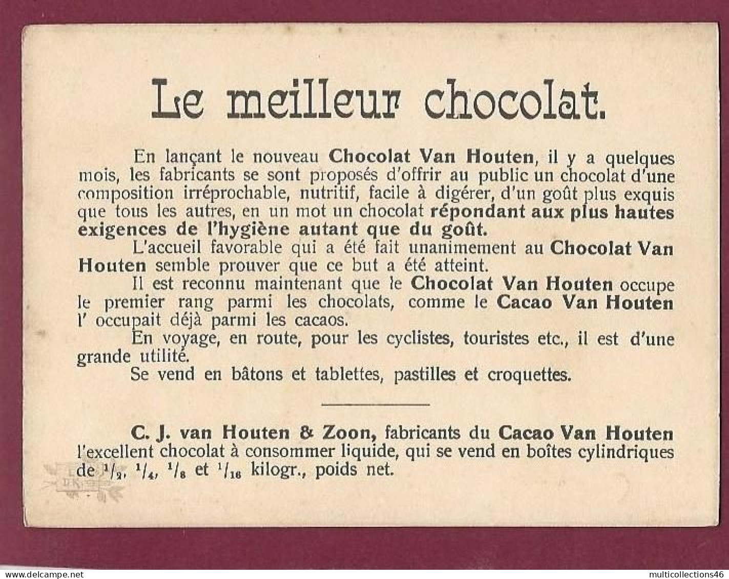 100524B - CHROMO CACAO CHOCOLAT VAN HOUTEN - Satire Humour Chasse Fusil Chien Chat - Illustrateur AP - Van Houten