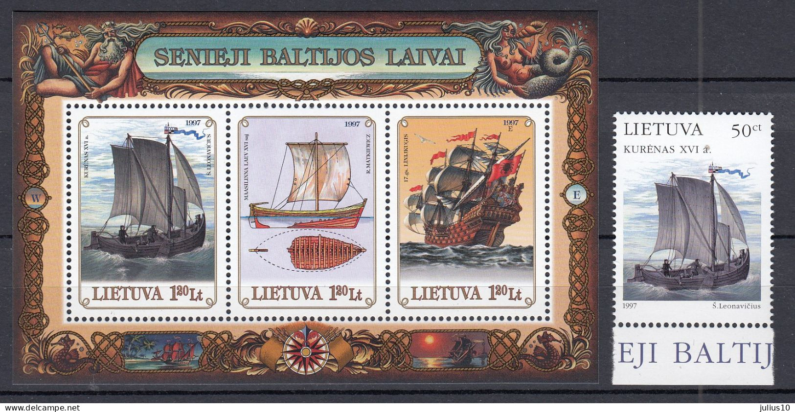 LITHUANIA 1997 Old Ships Joint Issue MNH(**) Mi 639, Bl 11 #Lt1113 - Lituanie
