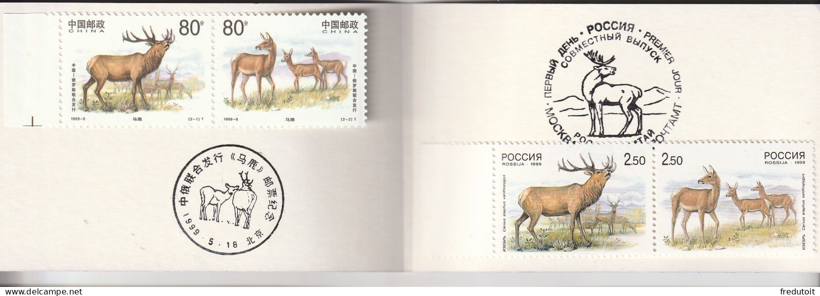 RUSSIE - CARNET  - N°6403/4 ** (1999) Les Cerfs - Unused Stamps