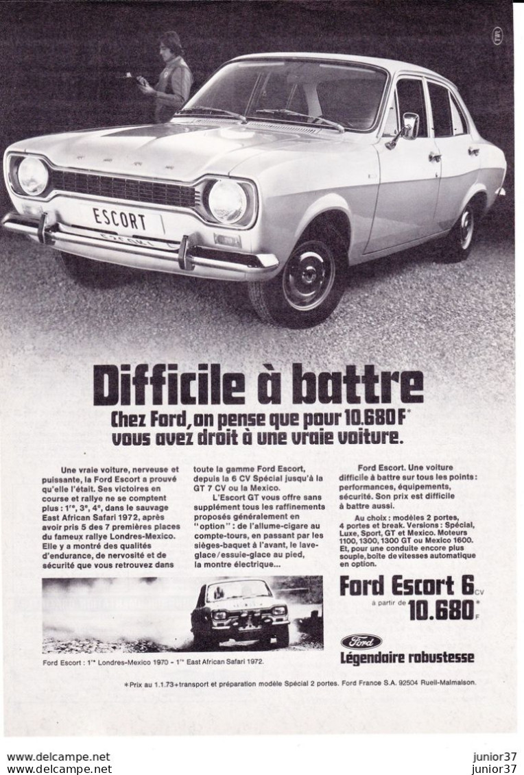 3 Feuillets De Magazine Ford Escort 1973 &  GT 1968 - Voitures