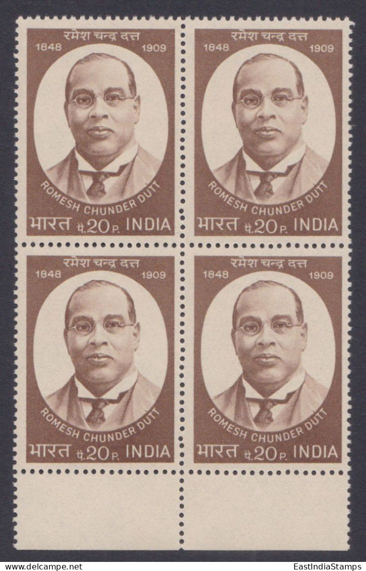 Inde India 1973 MNH Romesh Chunder Dutt, Economic Historian, Civil Servant, Block - Unused Stamps