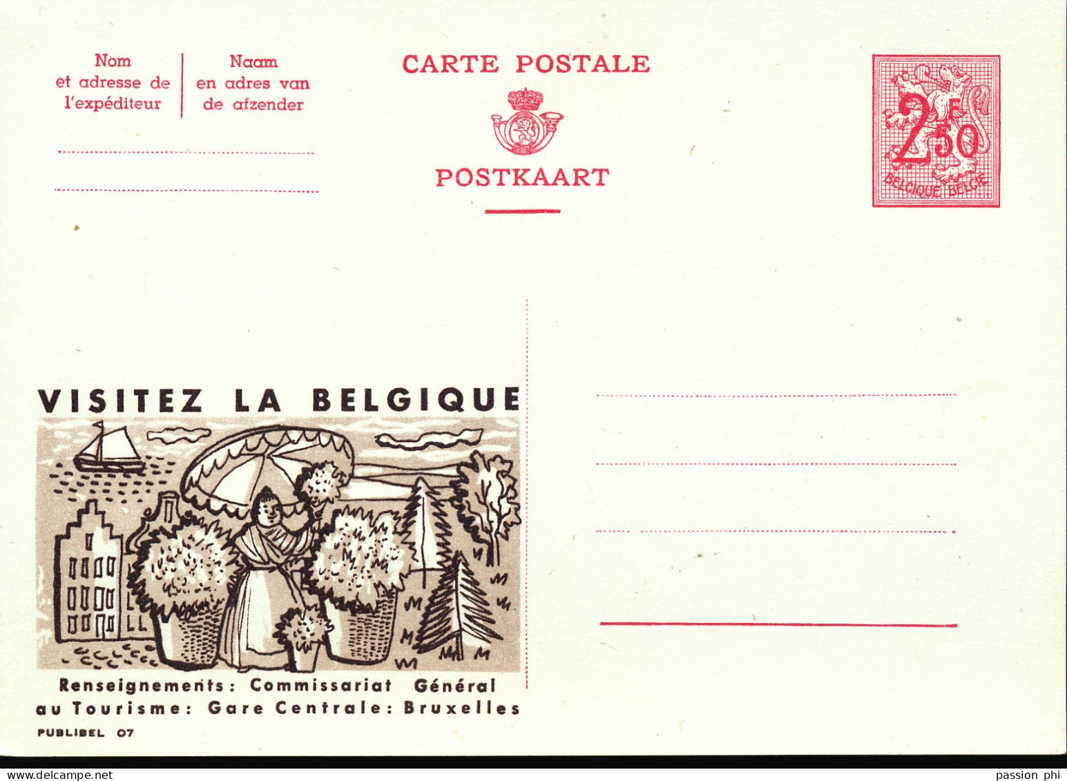 BELGIUM PPS  SBEP 07A PUBLIBEL POUR L'ETRANGER VISITEZ LA BELGIQUE UNUSED - Werbepostkarten