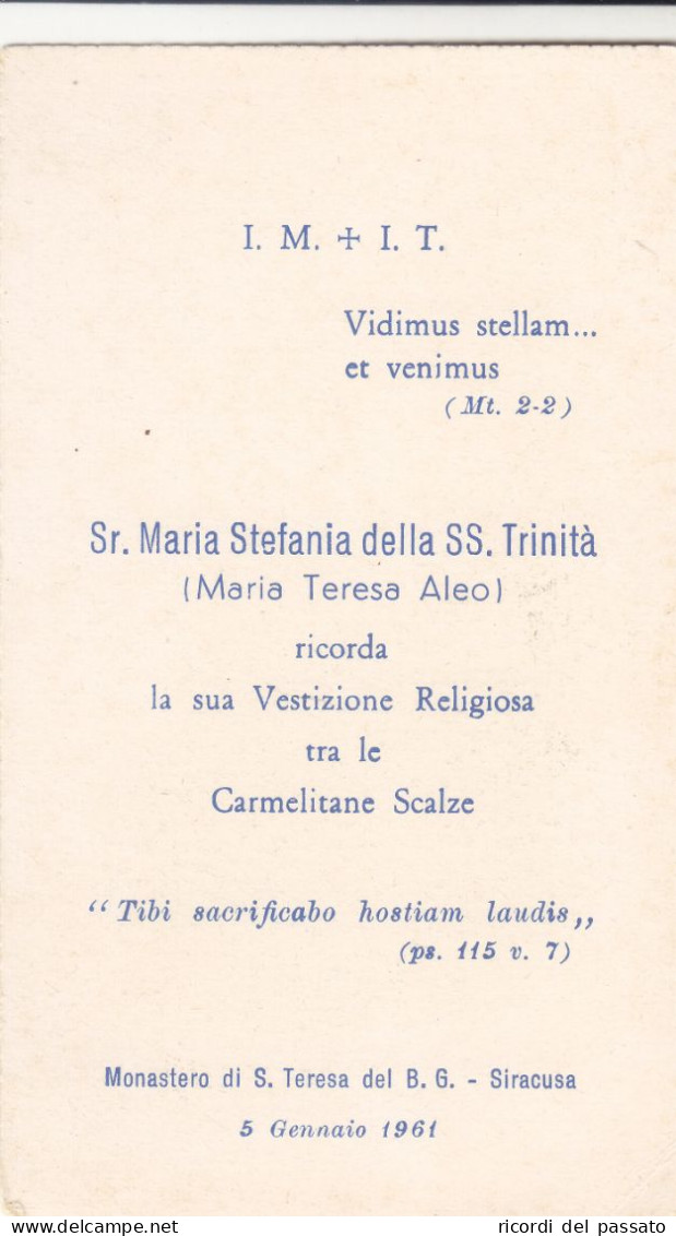 Santino Ricordo Vestizione Religiosa - Siracusa 1961 - Andachtsbilder