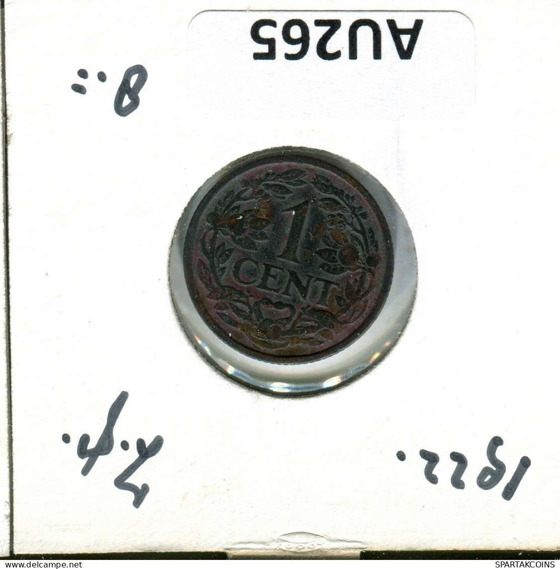 1 CENT 1922 NEERLANDÉS NETHERLANDS Moneda #AU265.E.A - 1 Centavos