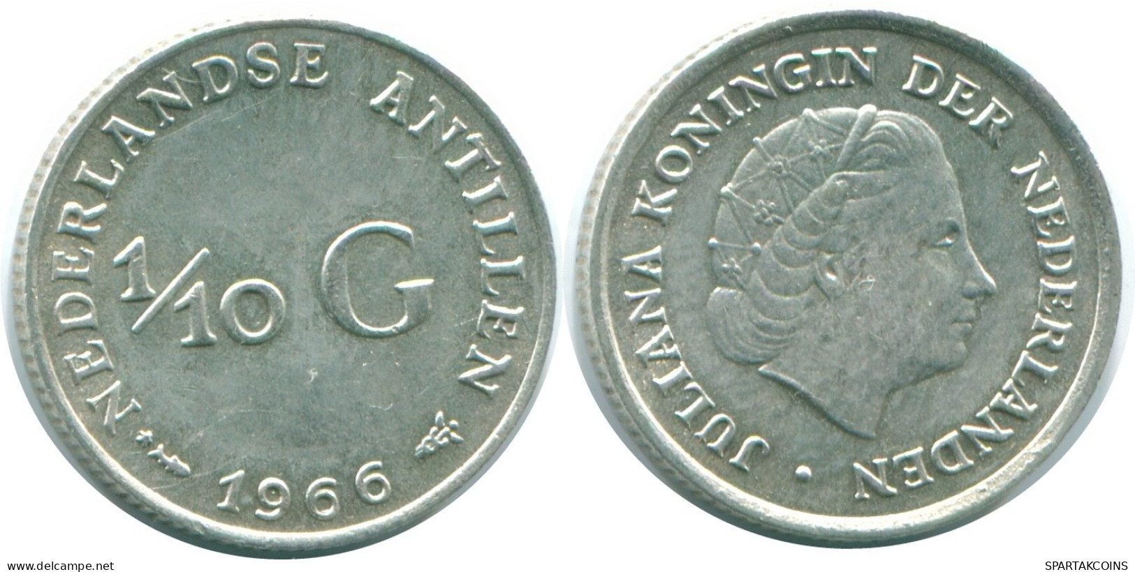 1/10 GULDEN 1966 ANTILLES NÉERLANDAISES ARGENT Colonial Pièce #NL12758.3.F.A - Antilles Néerlandaises