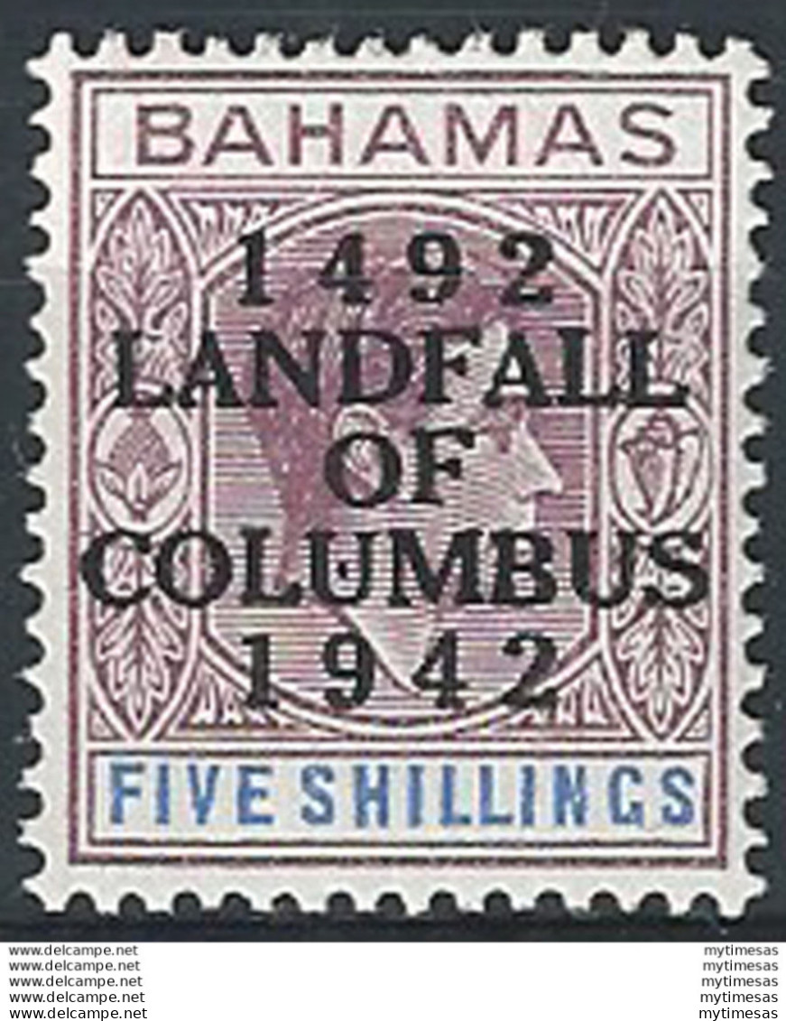 1942 Bahamas Columbus 5s. Variety Dot In First "U" MNH - Otros & Sin Clasificación