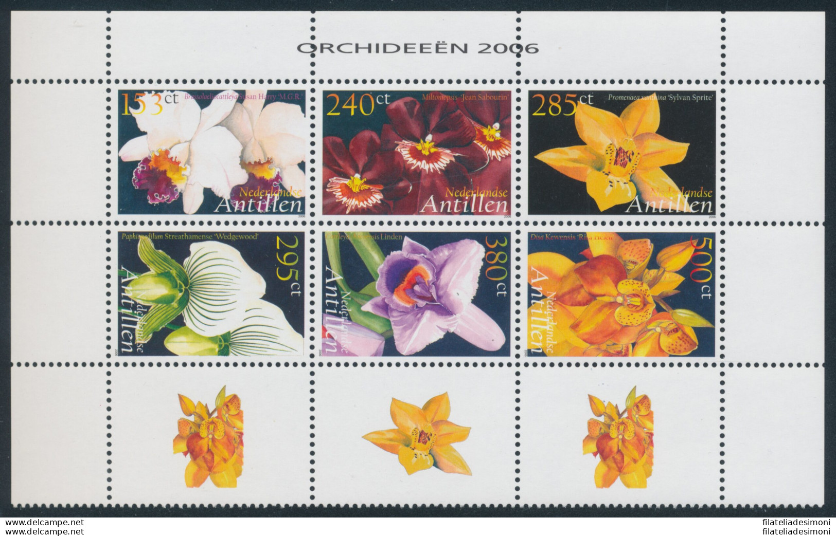2006 Antille Olandesi - Fiori Orchidee - Catalogo Yvert N. 1592-97 - Blocco Di 6 Valori - MNH** - Sonstige & Ohne Zuordnung