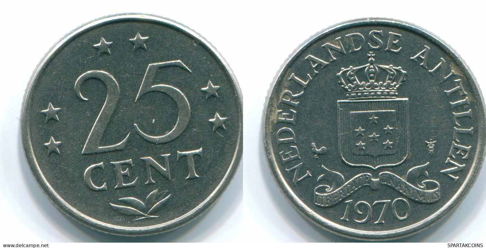25 CENTS 1970 NETHERLANDS ANTILLES Nickel Colonial Coin #S11450.U.A - Antille Olandesi
