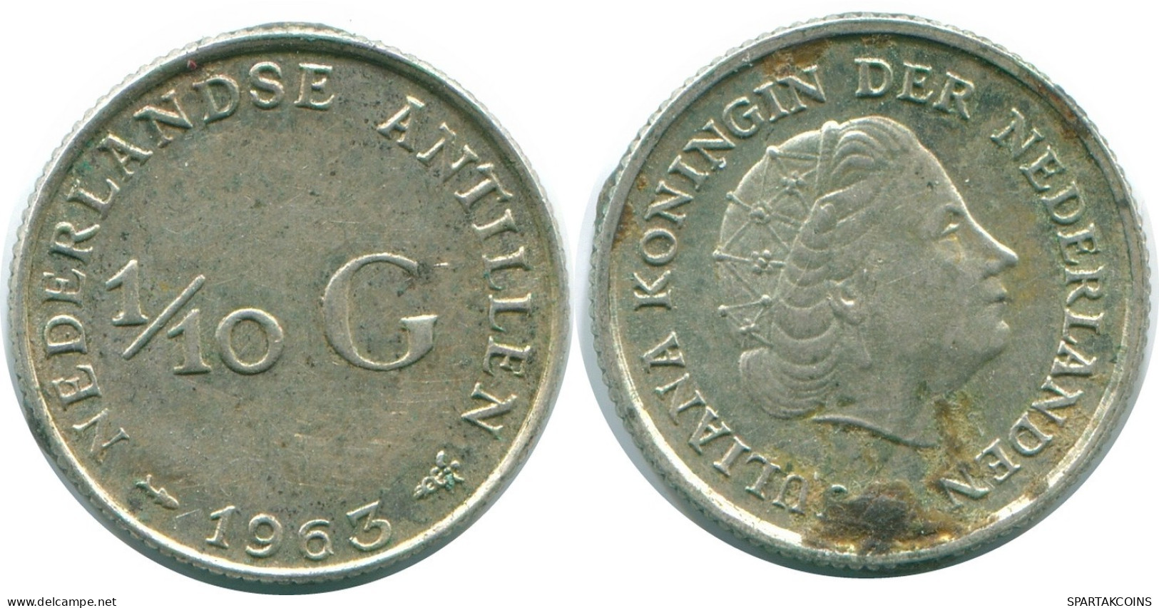 1/10 GULDEN 1963 NIEDERLÄNDISCHE ANTILLEN SILBER Koloniale Münze #NL12644.3.D.A - Antille Olandesi