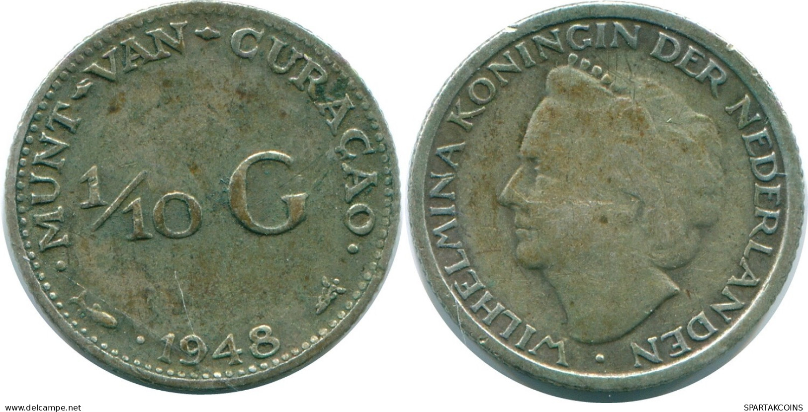 1/10 GULDEN 1948 CURACAO Netherlands SILVER Colonial Coin #NL12007.3.U.A - Curaçao