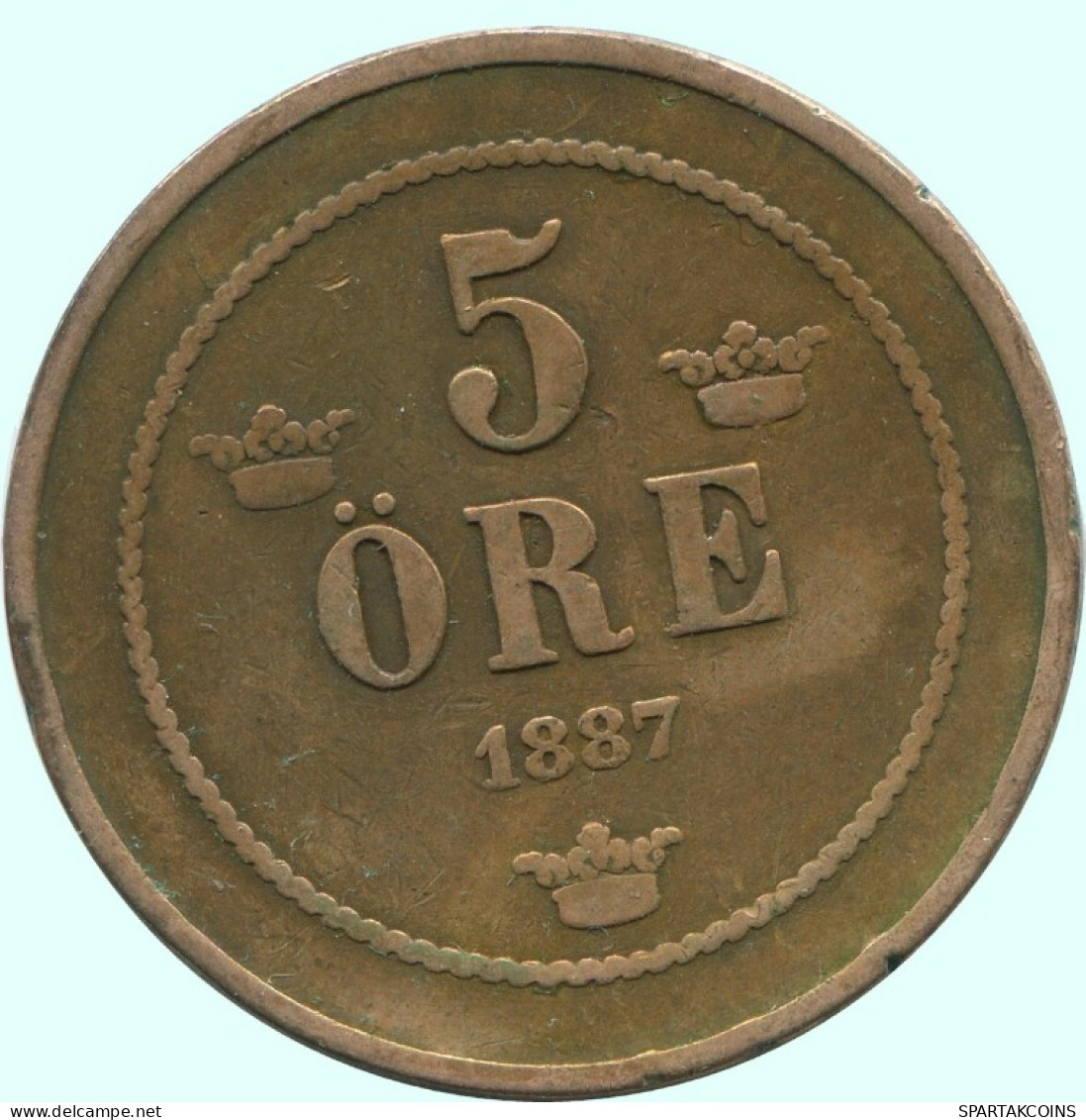 5 ORE 1887 SWEDEN Coin #AC621.2.U.A - Suède