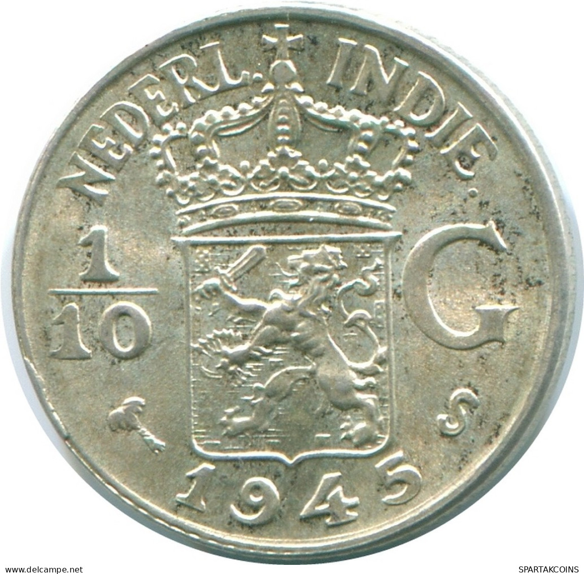 1/10 GULDEN 1945 S INDES ORIENTALES NÉERLANDAISES ARGENT Colonial Pièce #NL13997.3.F.A - Dutch East Indies