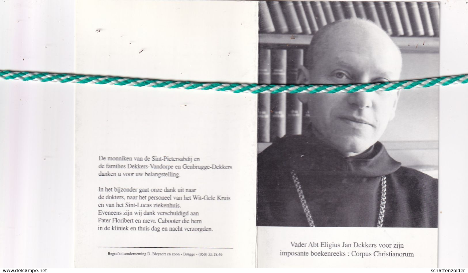 Vader Abt Eligius Jan Dekkers O.s.b., Antwerpen 1915, 1998.  Abt Abdij Steenkerke En Oudenburg. Foto - Obituary Notices