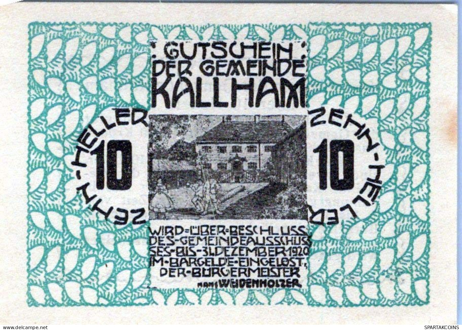 10 HELLER 1920 Stadt KALLHAM Oberösterreich Österreich Notgeld Banknote #PD648 - [11] Emisiones Locales