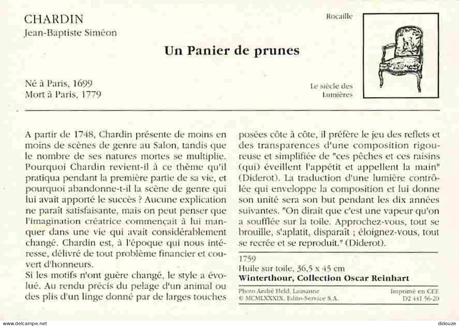 Art - Peinture - Jean Baptiste Siméon Chardin - Un Panier De Prunes - Description Du Tableau Au Dos - CPM - Voir Scans R - Peintures & Tableaux