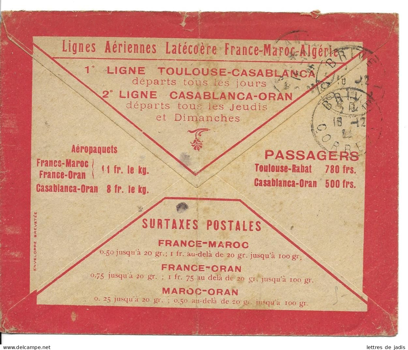 Env Latecoere Cad  OUED ZEM 14/12/1925 Pour BRIVE TB - 1927-1959 Lettres & Documents