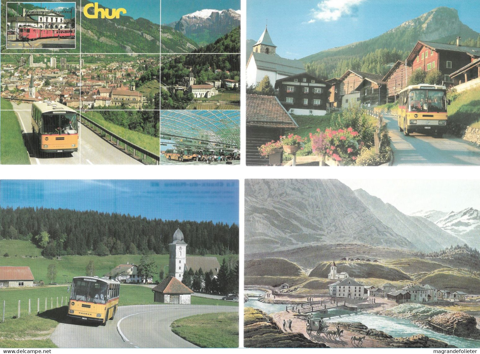 CPA CARTE POSTALE SUISSE 4 X POSTALAUTO AUTO PÖSTALE CAR POSTAL - Collections & Lots