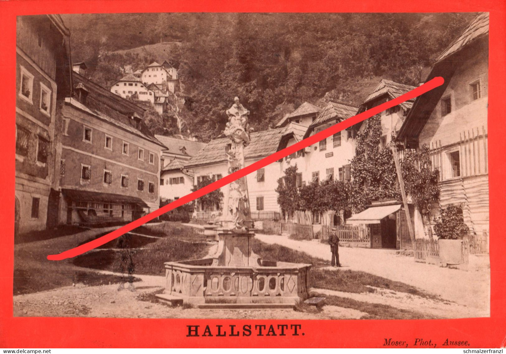 CDV Foto Kabinettfoto Hallstatt Marktplatz Gasthof Cafe Bäckerei Hallstätter See Salzkammergut Moser OÖ Oberösterreich - Hallstatt