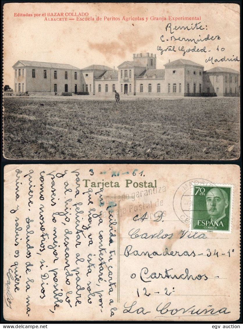 Albacete - Años 1950 - Postal "Albacete - Escuela De Peritos Agrícola Y Franja Experimental" Circulada - Lettres & Documents