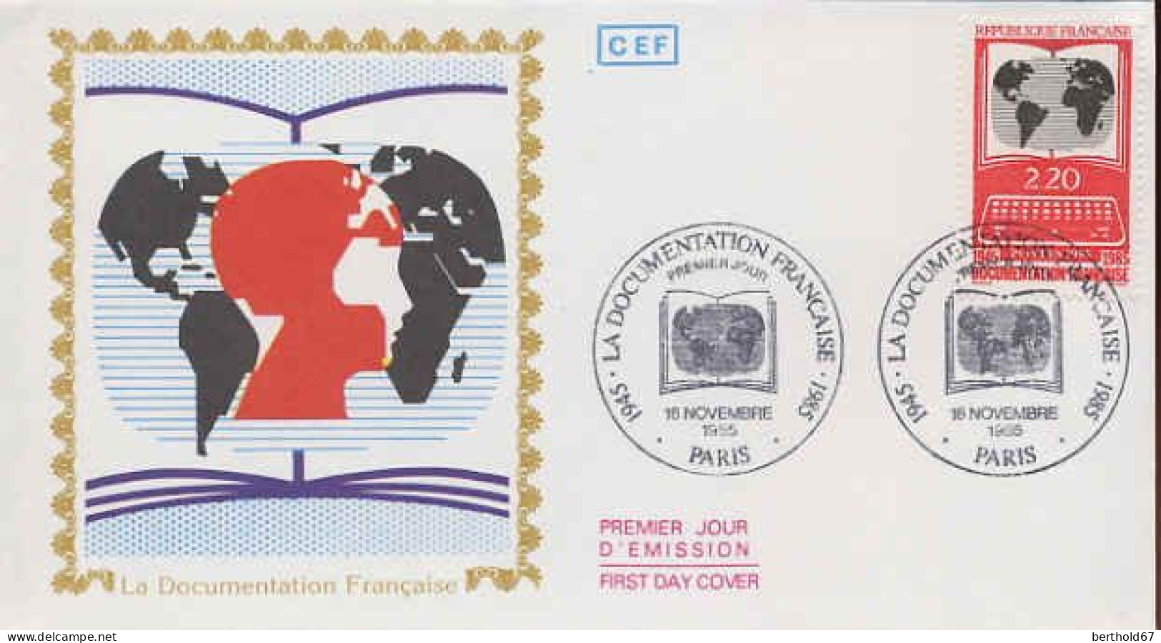 France Fdc Yv:2391 Mi:2522 Documentation Française Paris 16-11-85 - 1980-1989