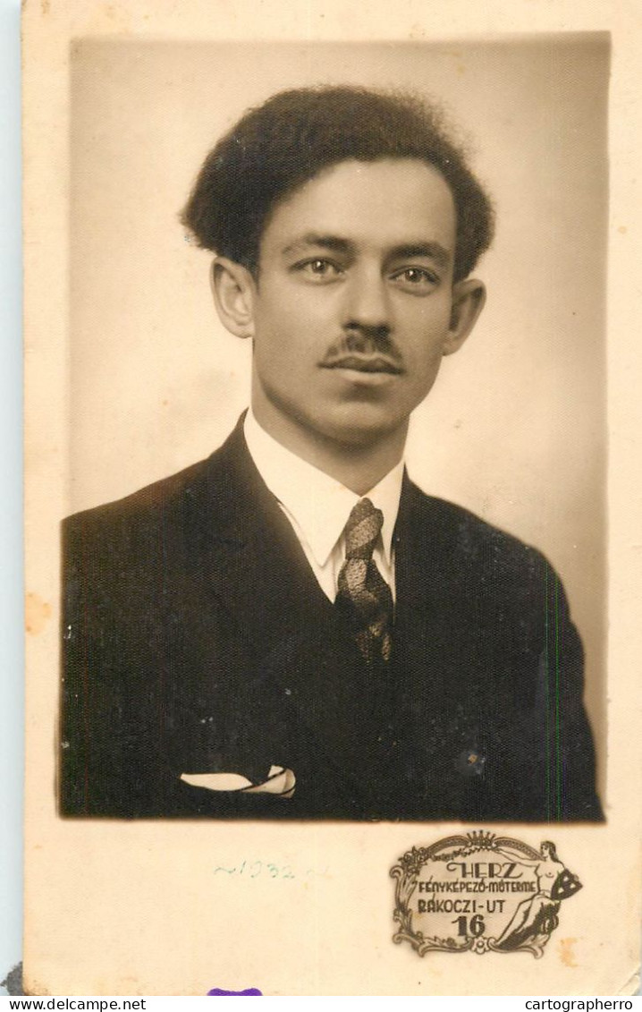 Souvenir Photo Postcard Elegant Man Haircut Moustache 1933 - Photographs
