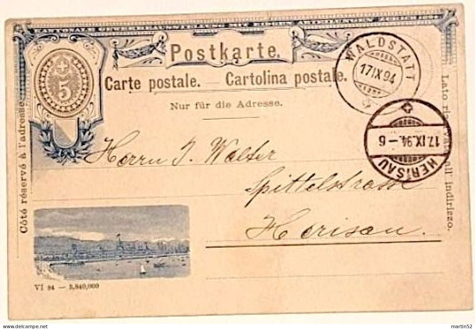 Schweiz Suisse 1894: KANTONALE GEWERBEAUSSTELLUNG ZÜRICH MIT EIDG.ABTEILUNGEN ⊙ WALDSTATT 17.IX.94 Nach HERISAU - Ganzsachen