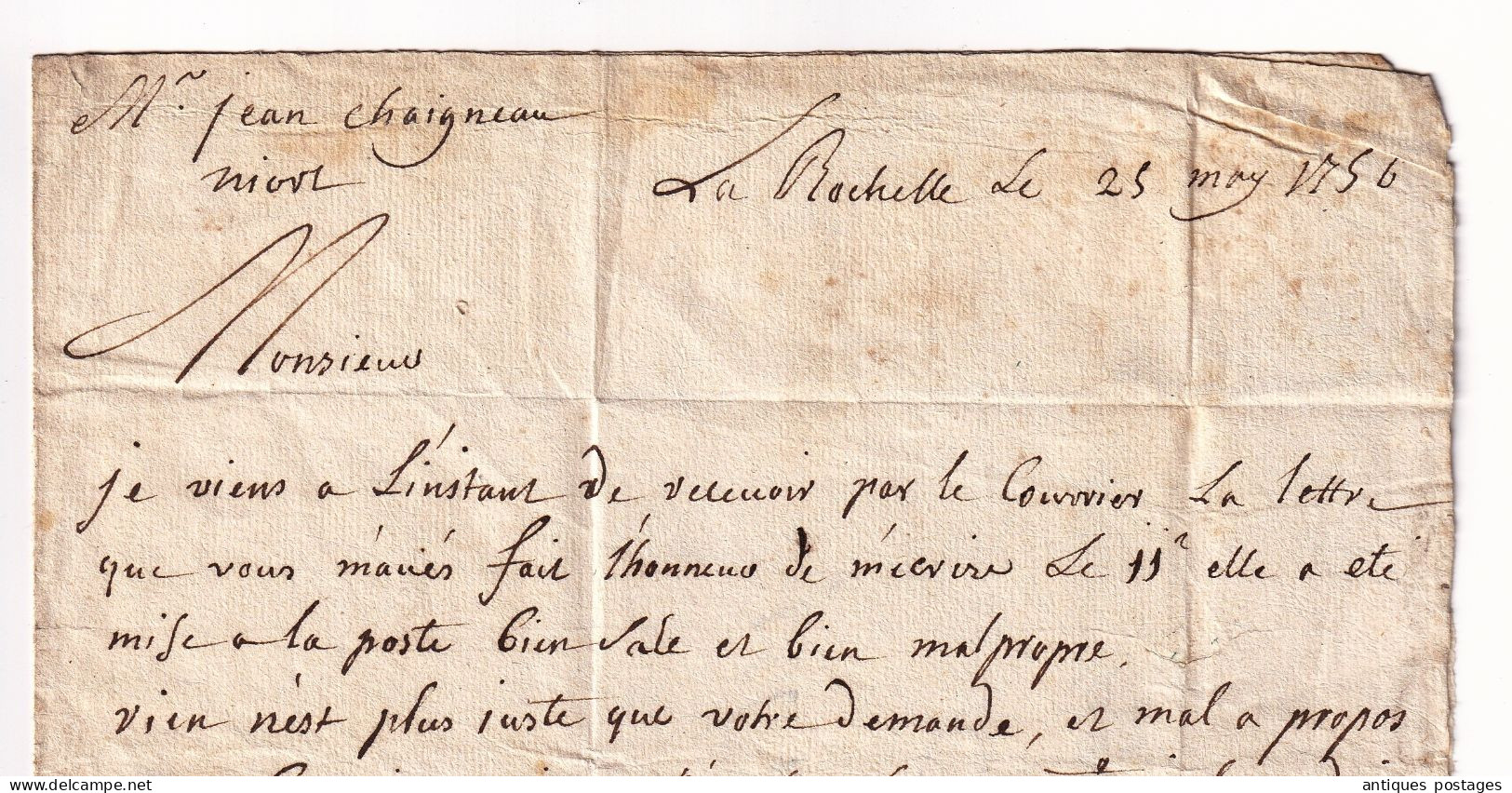 Lettre 1756 La Rochelle Gilbert Charente-Maritime Avec Correspondance pour Niort Deux-Sèvres Jean Chaigneau Epicier