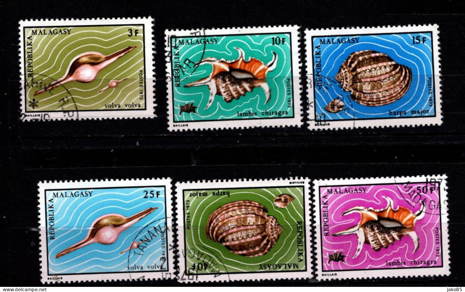 - MADAGASCAR - 1973 - YT N° 516 / 521 - Oblitérés  - Coquillages - Madagaskar (1960-...)