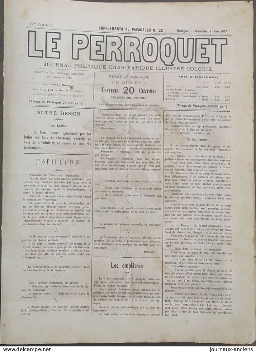 1877 Augusto GROSSI ( 1835 - 1919 ) - PERSE - PRUSSE - RUSSIE - ANGLAIS - AUTRICHE - GRECE - Journal LE PERROQUET