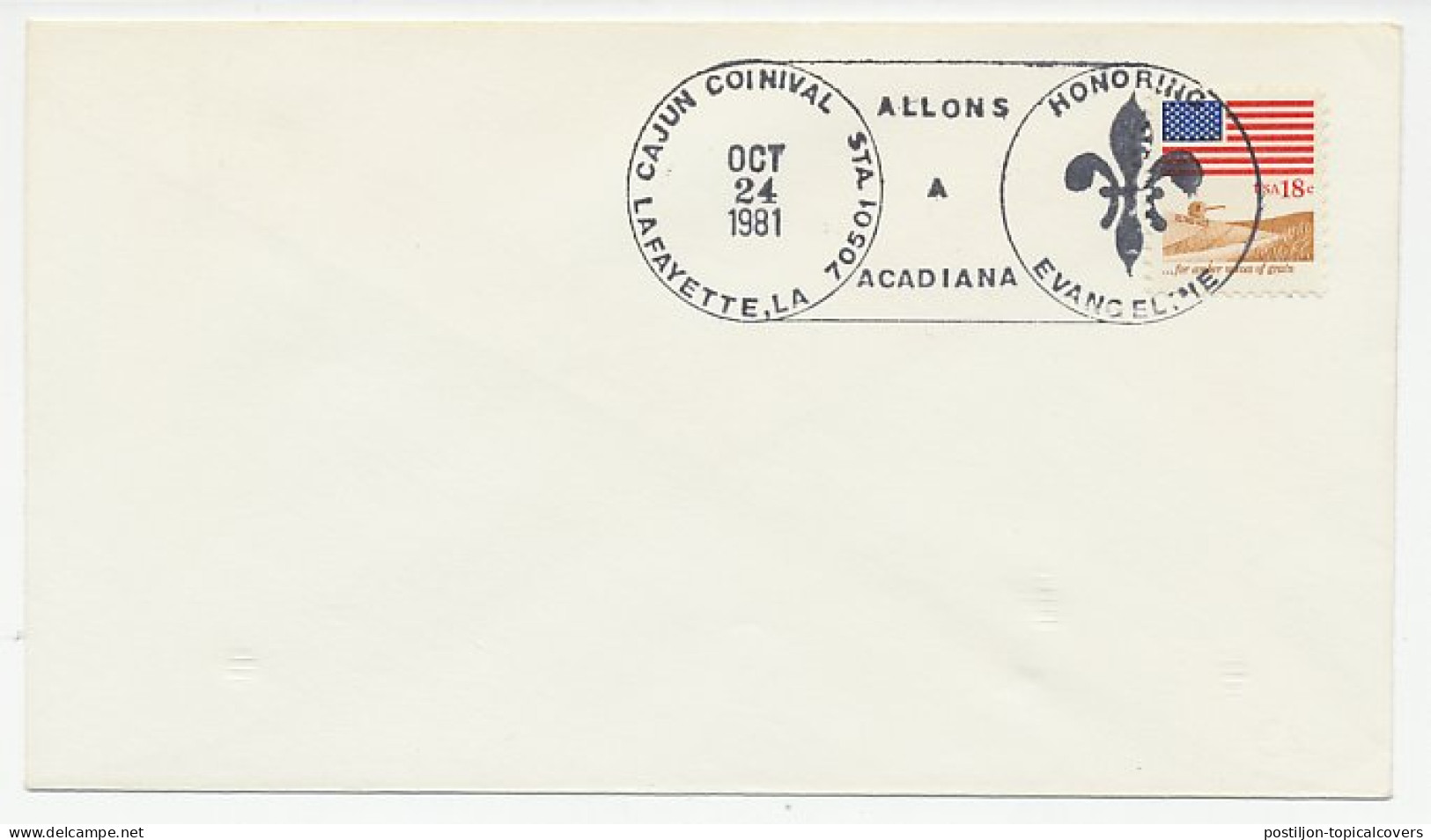 Cover / Postmark USA 1981 Lafayette Cajun Carnival - Queen Evangeline - Karnaval