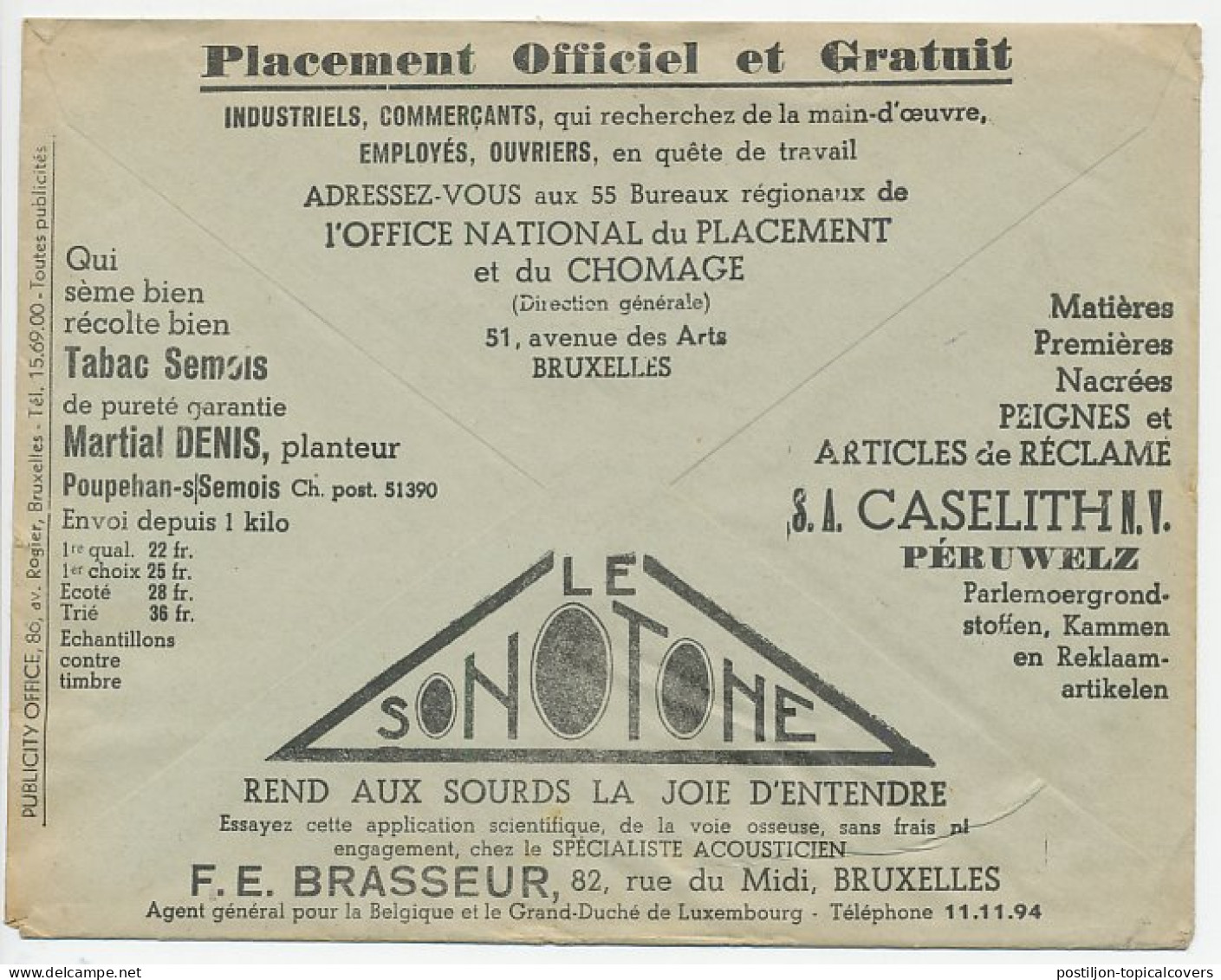 Postal Cheque Cover Belgium 1936 Typewriter - Olivetti - Deaf - Tobacco - Comb - Pearlescent - Unclassified