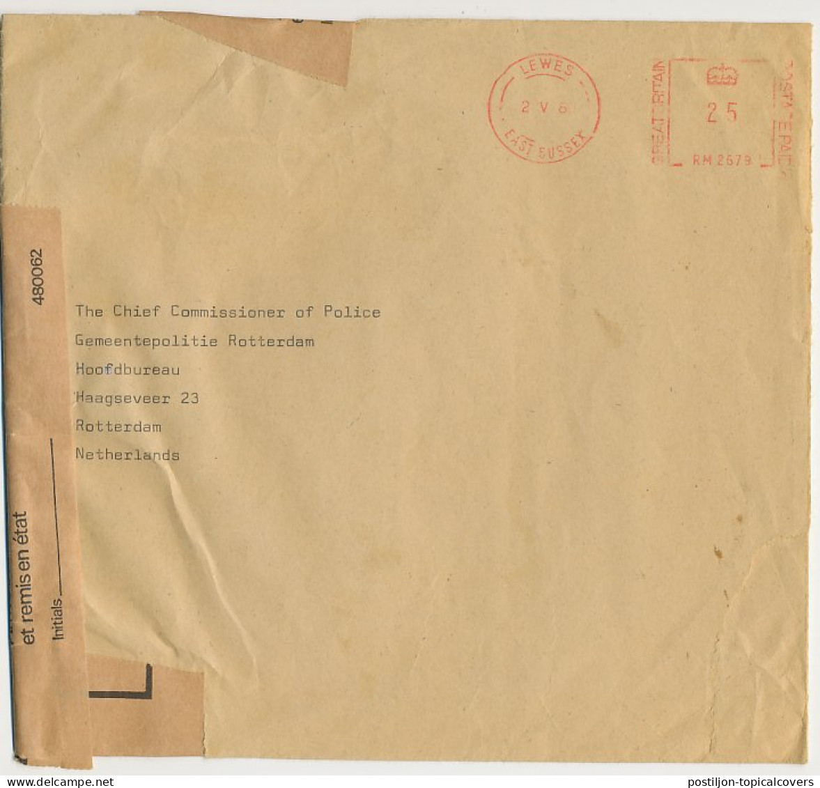 Damaged Mail Cover GB / UK - Netherlands 1980 Found Damaged - Officially Secured - Label / Tape - Non Classés