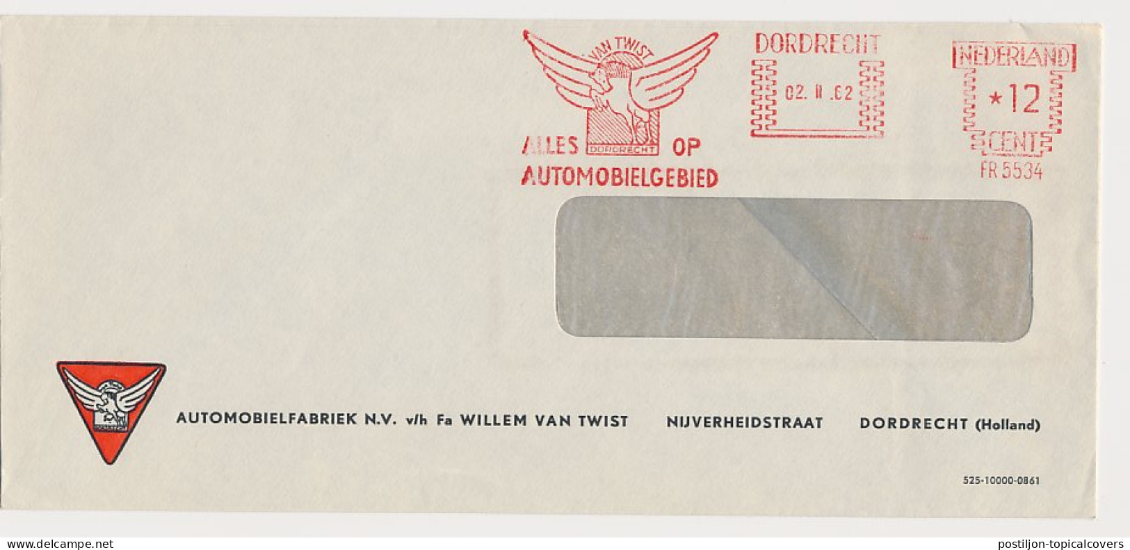 Meter Cover Netherlands 1962 Pegasus - Flying Horse - Dordrecht - Mythologie