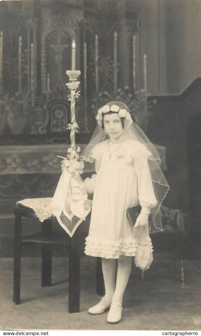 Souvenir Photo Postcard Young Girl First Communion - Photographie