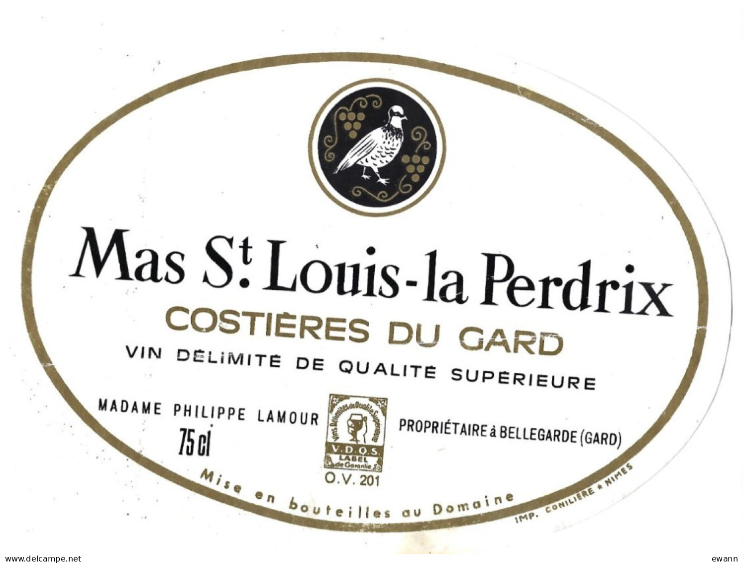 Etiquette De Vin - Mas St-louis-la-Perdrix, Costières Du Gard, Bellegarde - Alcools