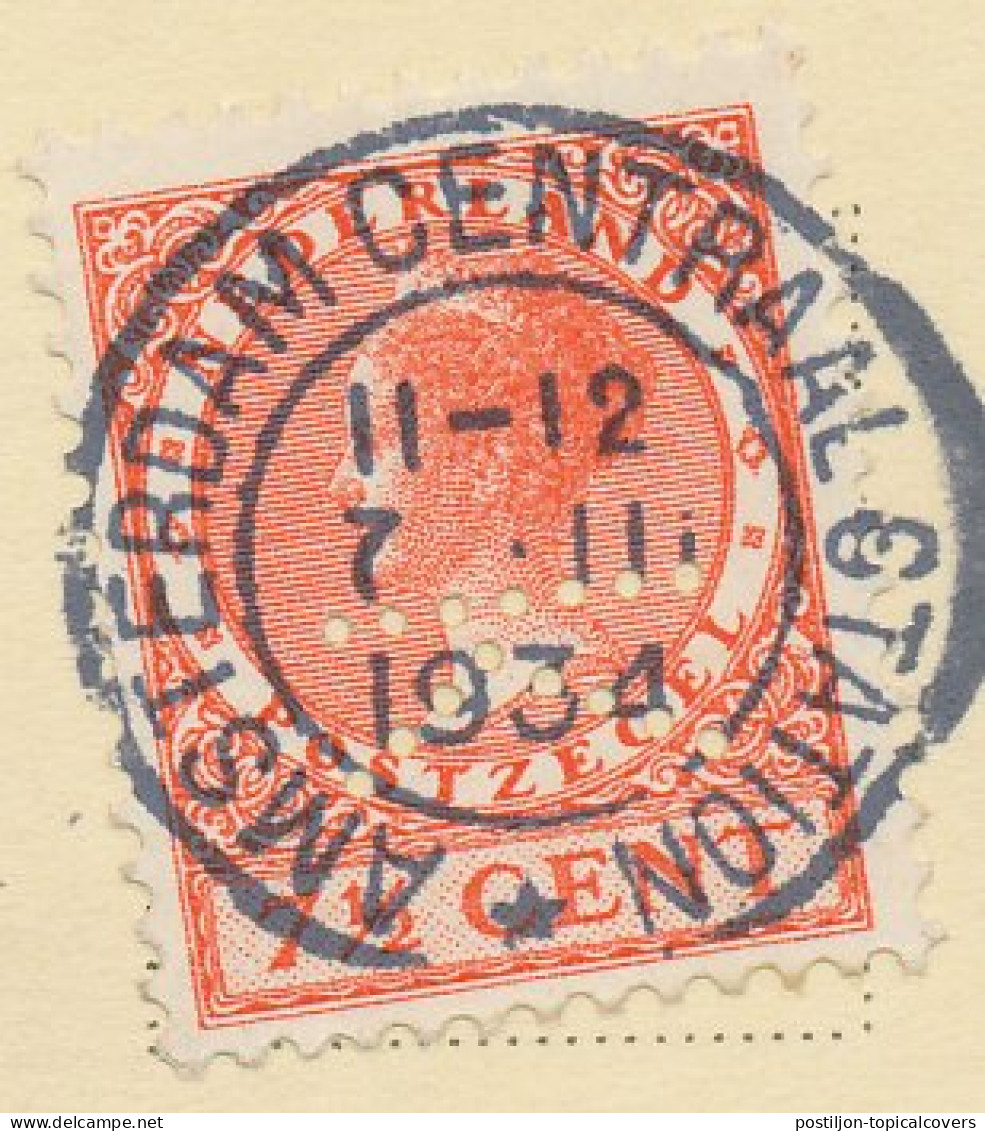 Perfin Verhoeven 357 - K - Amsterdam 1934 - Sin Clasificación