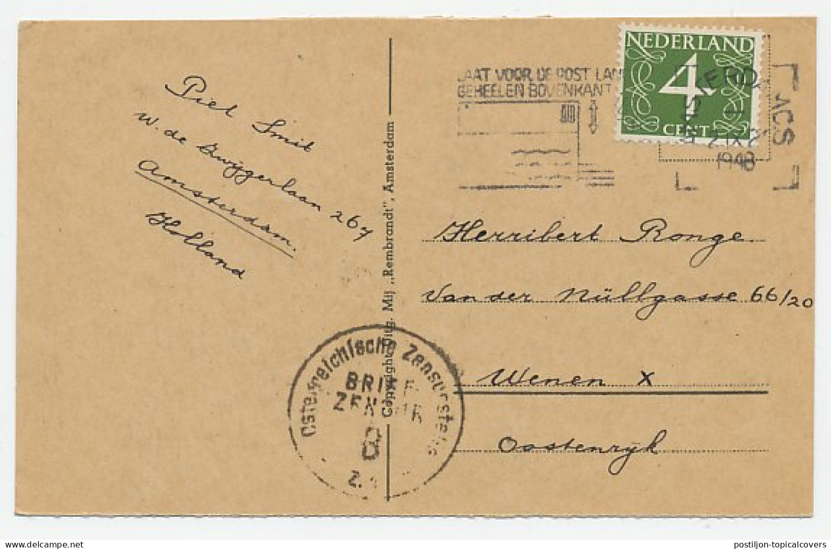 Amsterdam - Oostenrijk 1948 - Oostenrijkse Censuur - Unclassified